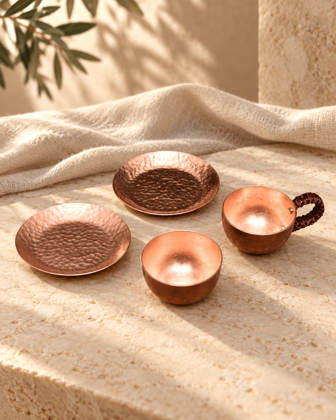 pure copper handmade copper cup thickened copper water cup pure copper tea cup on warm ivory stone