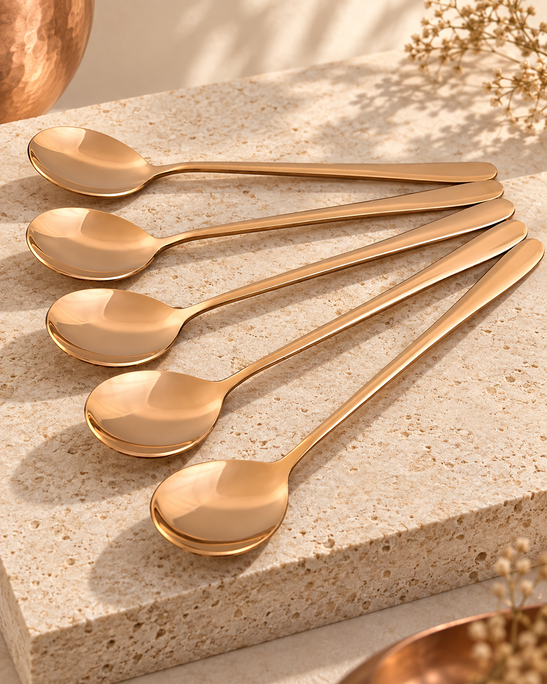 pure copper spoon supplement copper tableware eating spoon in an ivory editorial setting