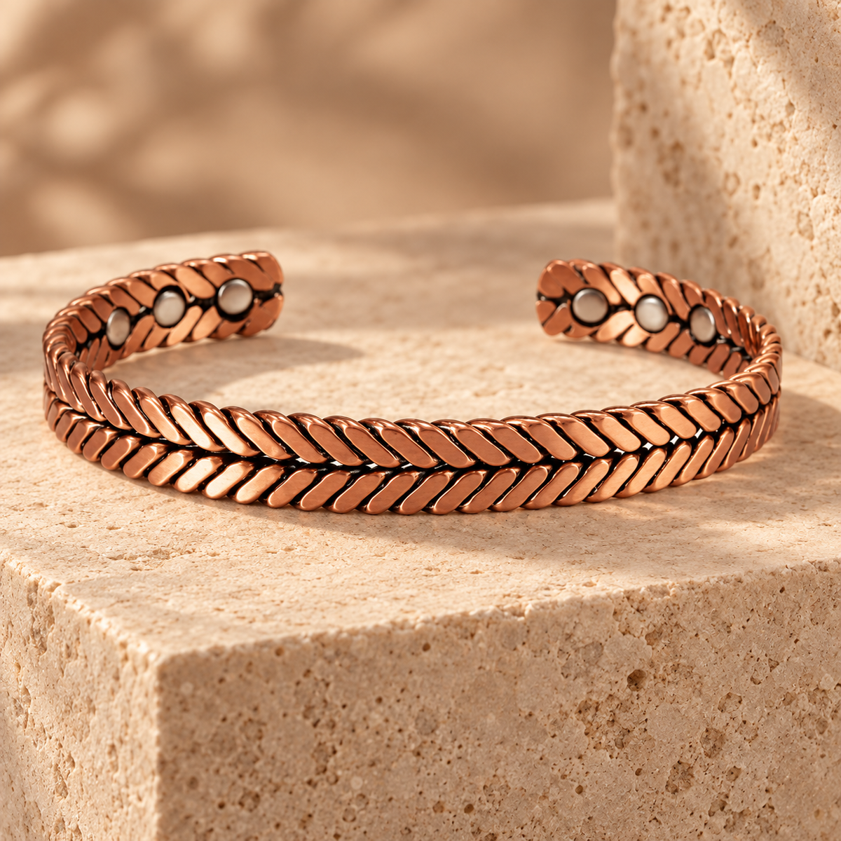 Chevron Copper Cuff on limestone