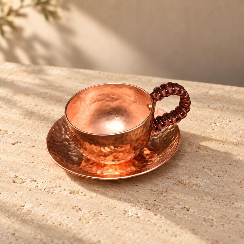 Hammered Copper Tea Cup on limestone