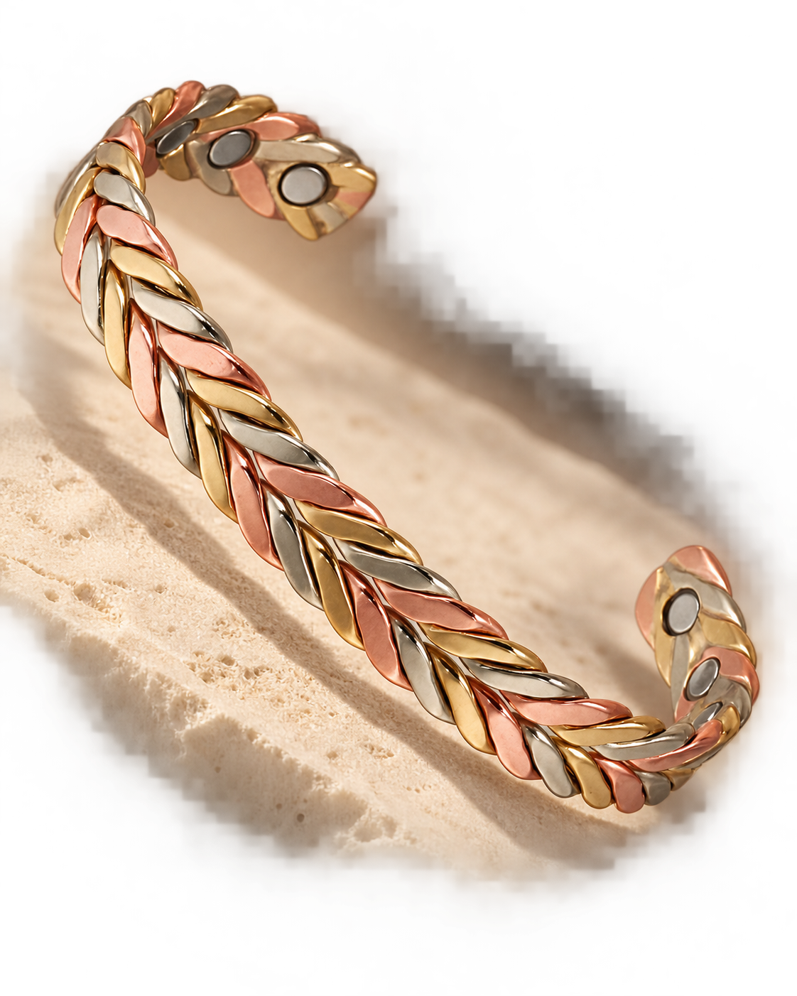 pure copper bracelet red copper celebrity style on a warm stone backdrop