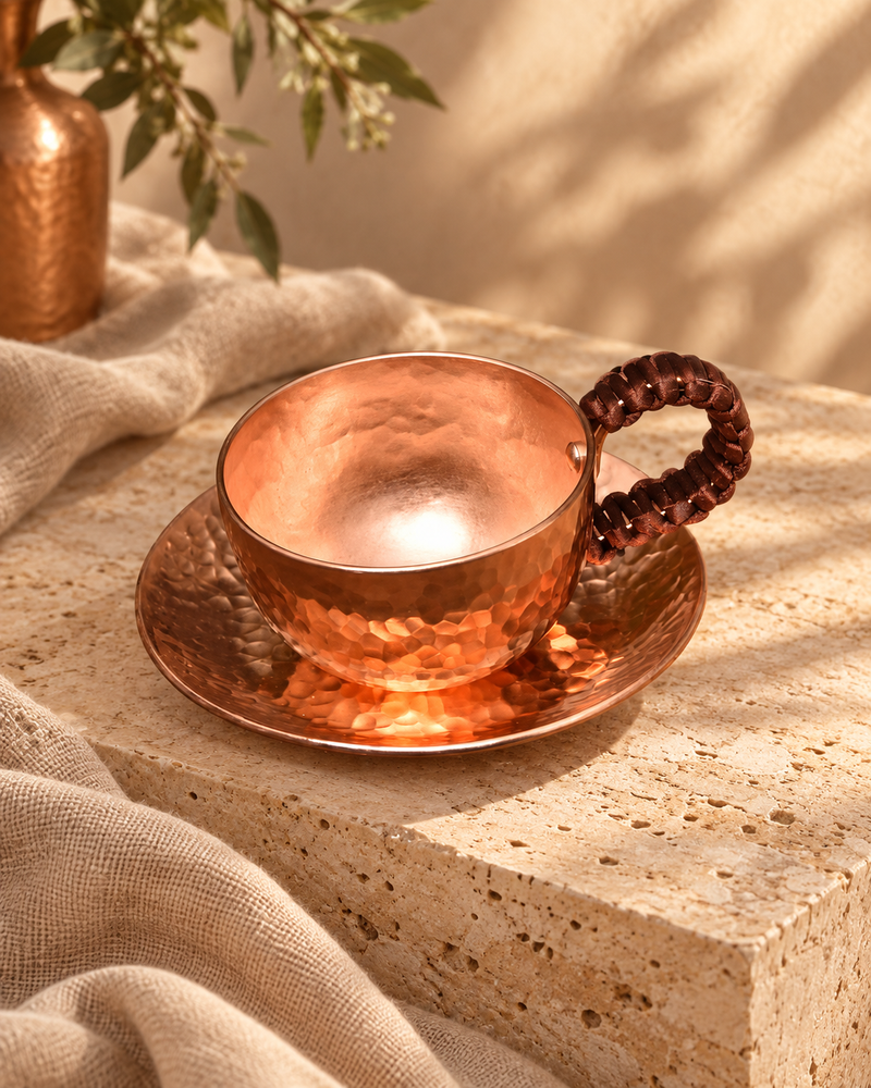 pure copper handmade copper cup thickened copper water cup in a warm editorial setting