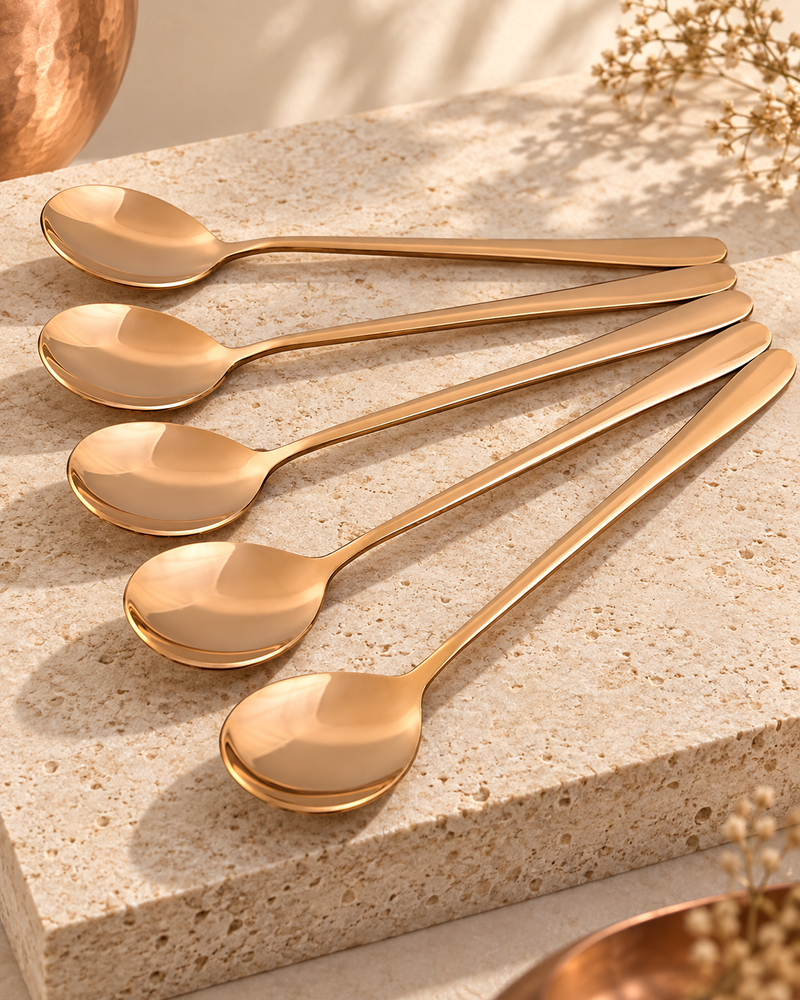 pure copper spoon supplement copper tableware eating spoon in an ivory editorial setting